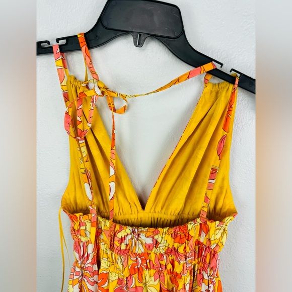 J Crew Collection V-neck double-strap maxi dress Bright Orange Sunset Floral - Picture 8 of 12